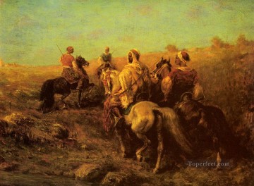 Arab Arabian Horsemen Near A Watering Place Arab Adolf Schreyer Oil Paintings